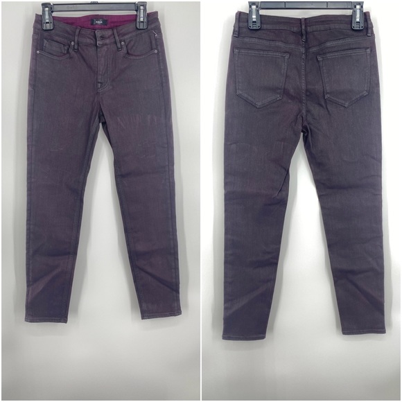 Aqua NWOT Bloomingdale's High Rise Coated Jackie Skinny Jeans Burgundy 27 New - Picture 2 of 9